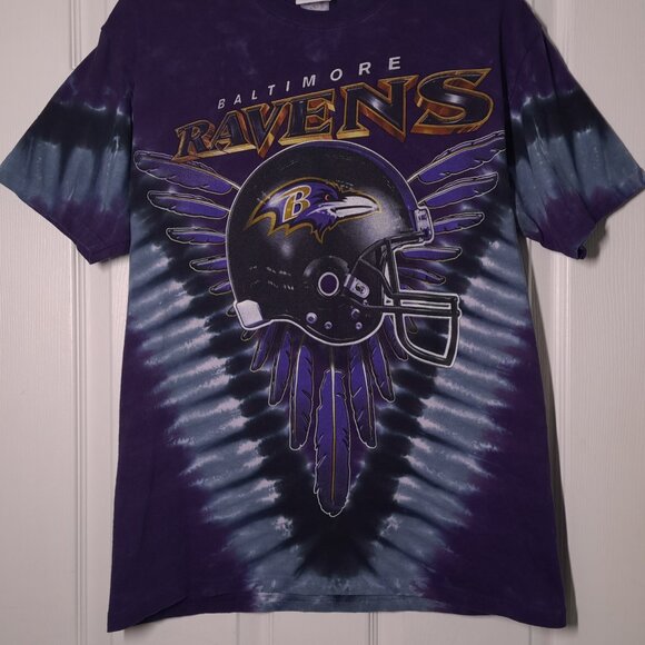Baltimore Ravens Helmet USED Shirt (L, Purple Tie-Dye, Football, Majestic) - Picture 7 of 8